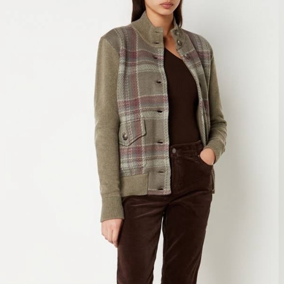 Lauren Ralph Lauren Women Multi Plaid Wool-Blend Coat Jacket Size L Color Sage - Picture 4 of 5